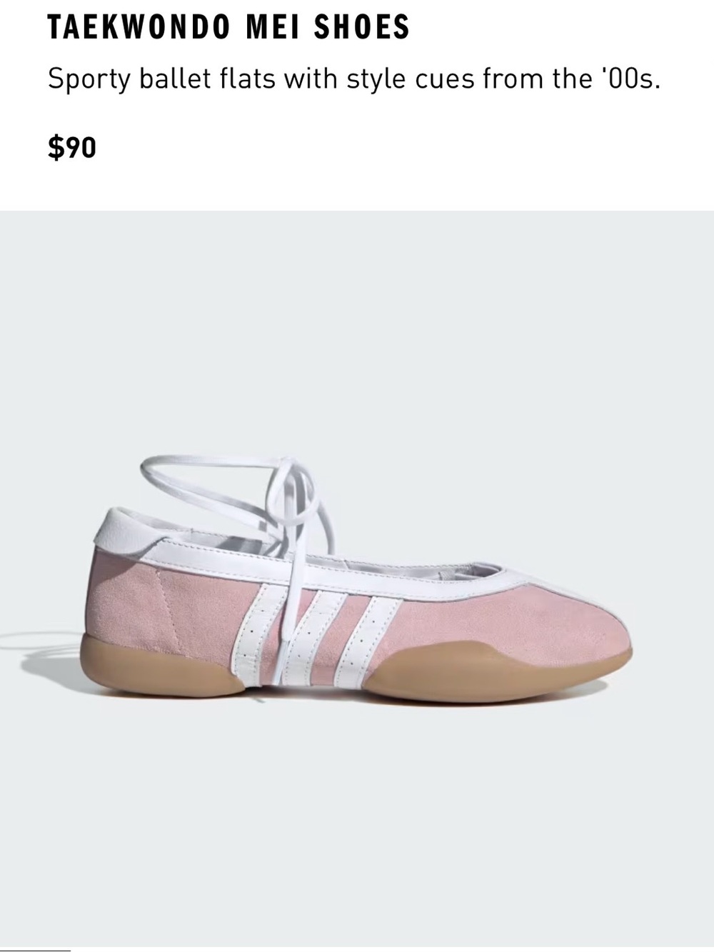 Adidas Taekwondo Mei Women’s Pink and White Lace-Up Ballet Sneakers